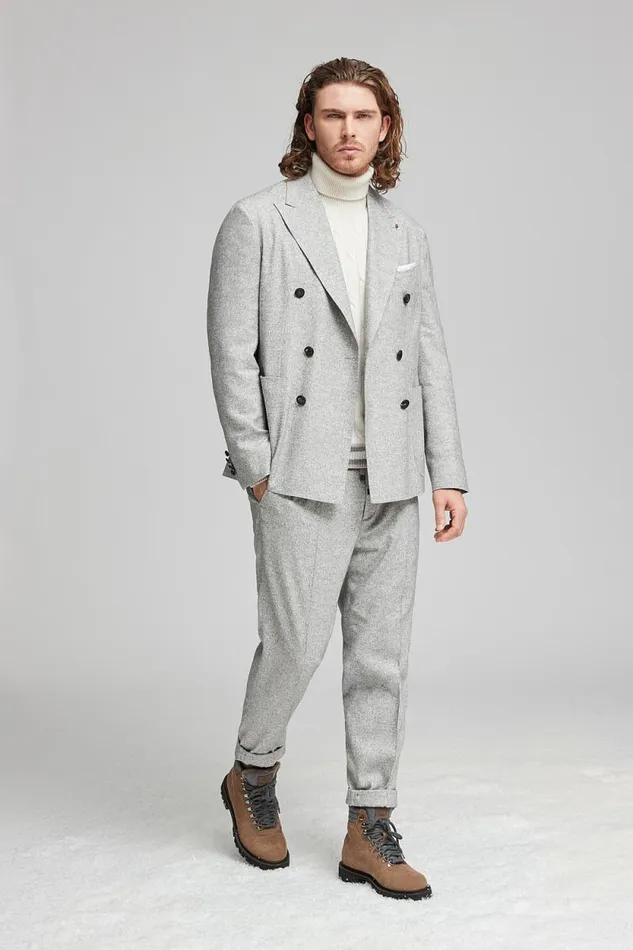 Peserico Suits And Sets ManWoman Wool Silk And Cashmere Tweed Jogger Trousers Granite Peserico Suits And Sets ManWoman Wool Silk And Cashmere Tweed Jogger Trousers Granite