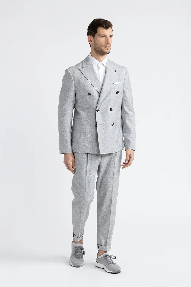 Peserico Suits And Sets ManWoman Wool Silk And Cashmere Tweed Jogger Trousers Granite Peserico Suits And Sets ManWoman Wool Silk And Cashmere Tweed Jogger Trousers Granite