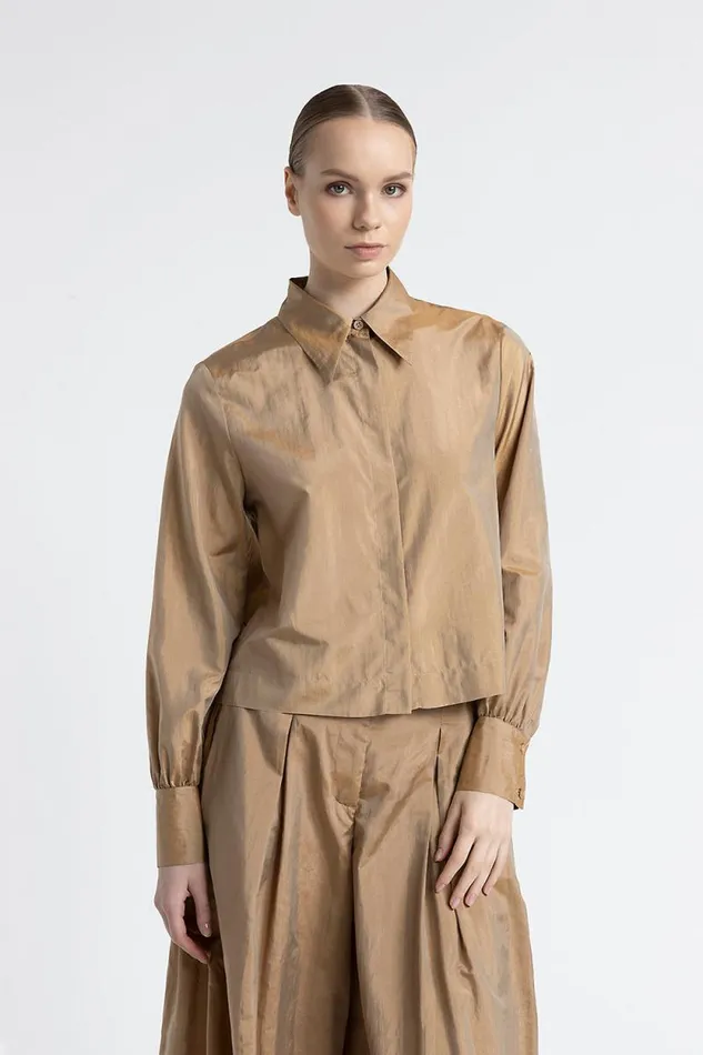 Peserico Suits And Sets Woman Light Silk Blend Cropped Shirt Camel
