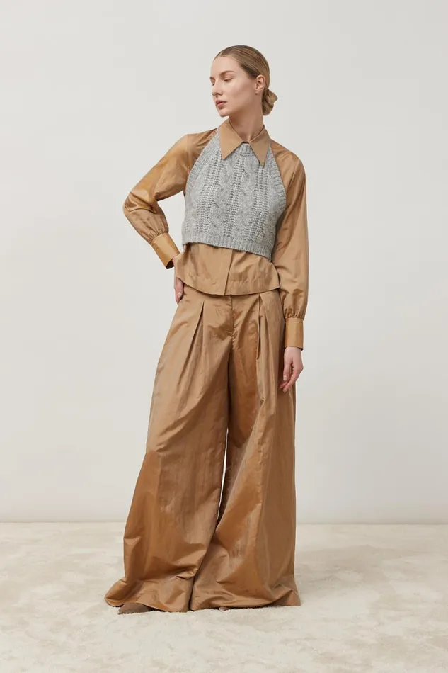 Peserico Suits And Sets Woman Light Silk Blend Wide Leg Trousers Camel Peserico Suits And Sets Woman Light Silk Blend Wide Leg Trousers Camel