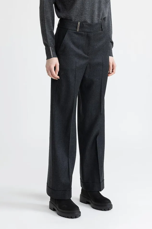 Peserico Suits And Sets Woman Lurex Wool Flannel Classic Trousers Graphite