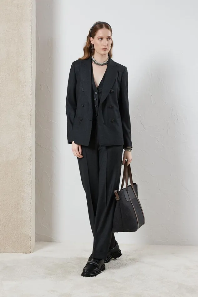 Peserico Suits And Sets Woman Lurex Wool Flannel Classic Trousers Graphite Peserico Suits And Sets Woman Lurex Wool Flannel Classic Trousers Graphite