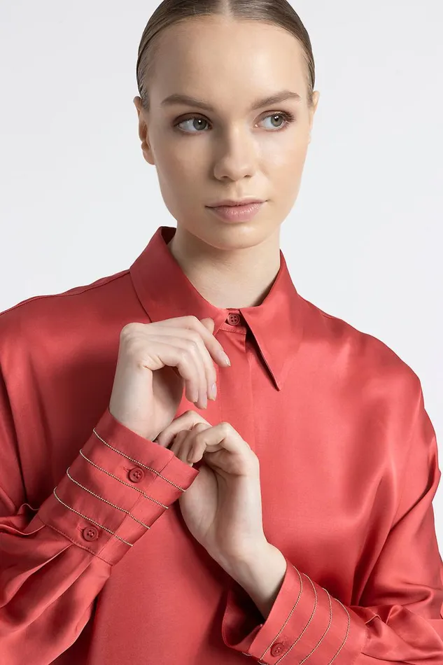 Peserico Suits And Sets Woman Viscose Satin Oversize Cropped Shirt Enrosadira Red Peserico Suits And Sets Woman Viscose Satin Oversize Cropped Shirt Enrosadira Red