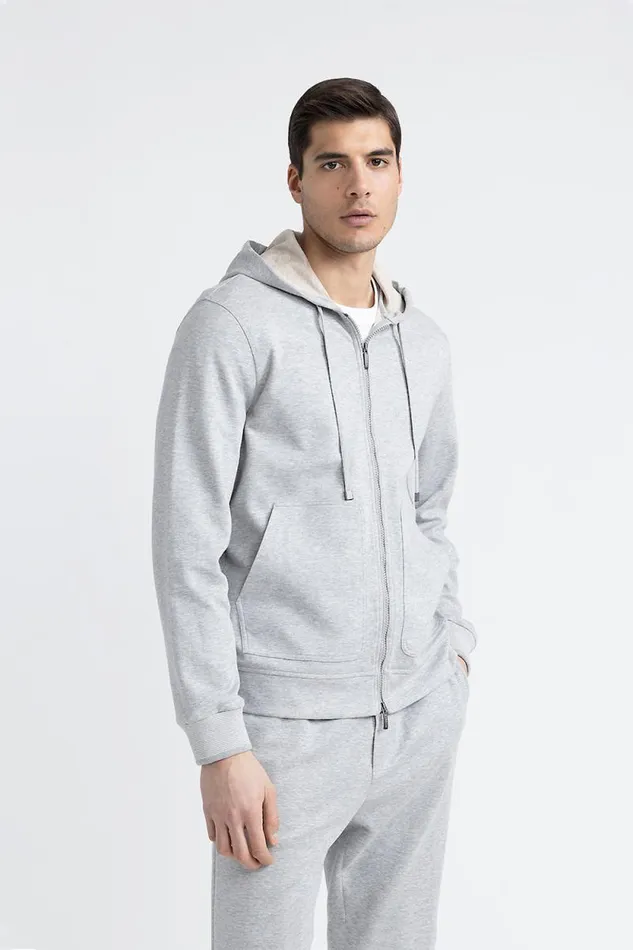Peserico Sweatshirts Man Soft Cotton Sweatshirt With Tricot Trim Granite