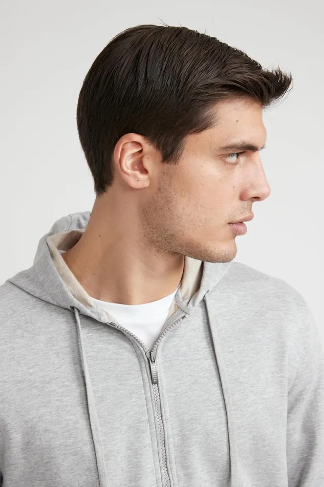 Peserico Sweatshirts Man Soft Cotton Sweatshirt With Tricot Trim Granite Peserico Sweatshirts Man Soft Cotton Sweatshirt With Tricot Trim Granite