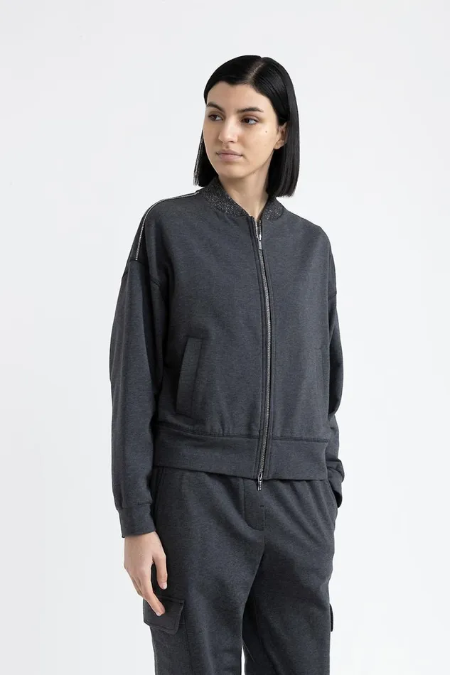 Peserico Sweatshirts Woman Brushed Stretch Cotton Sweatshirt Graphite