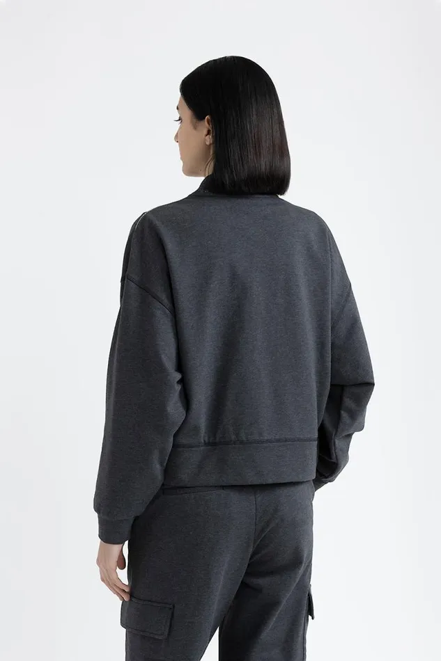 Peserico Sweatshirts Woman Brushed Stretch Cotton Sweatshirt Graphite Peserico Sweatshirts Woman Brushed Stretch Cotton Sweatshirt Graphite