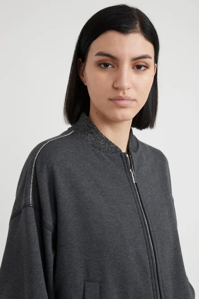Peserico Sweatshirts Woman Brushed Stretch Cotton Sweatshirt Graphite Peserico Sweatshirts Woman Brushed Stretch Cotton Sweatshirt Graphite