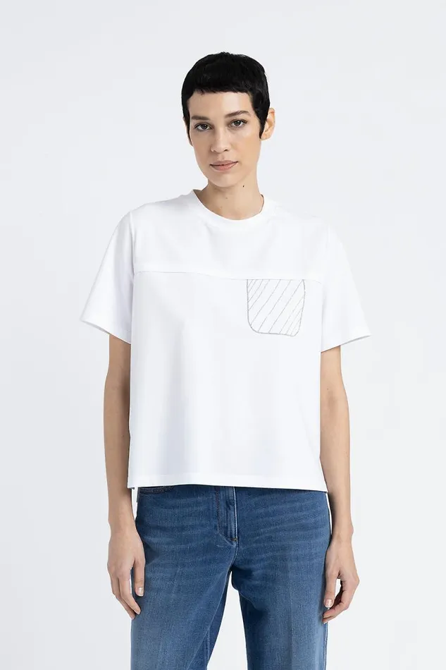 Peserico Tops And TShirts Woman Cotton Jersey TShirt With Embroidery Pure White Peserico Tops And TShirts Woman Cotton Jersey TShirt With Embroidery Pure White
