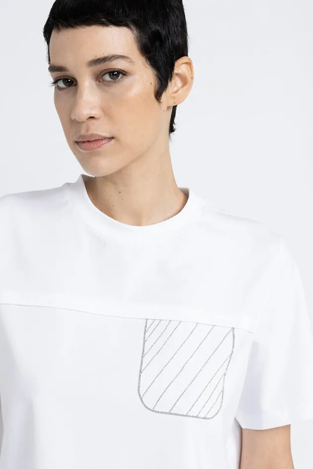 Peserico Tops And TShirts Woman Cotton Jersey TShirt With Embroidery Pure White Peserico Tops And TShirts Woman Cotton Jersey TShirt With Embroidery Pure White