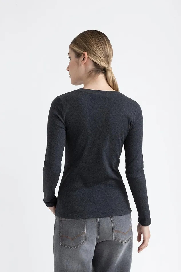 Peserico Tops And TShirts Woman Stretch Jersey TShirt With Punto Luce Trim Graphite Peserico Tops And TShirts Woman Stretch Jersey TShirt With Punto Luce Trim Graphite