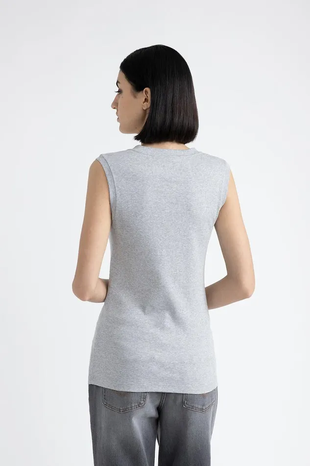 Peserico Tops And TShirts Woman Stretch Jersey Top With Punto Luce Trim Granite Peserico Tops And TShirts Woman Stretch Jersey Top With Punto Luce Trim Granite