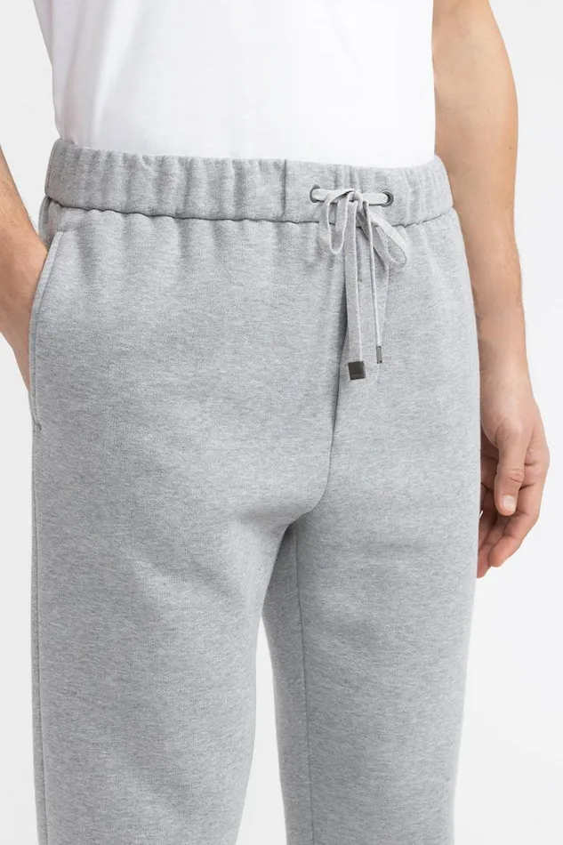 Peserico Trousers Man Brushed Melange Cotton Fleece Joggers Granite Peserico Trousers Man Brushed Melange Cotton Fleece Joggers Granite