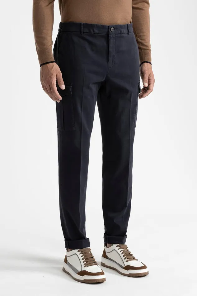 Peserico Trousers Man Cotton Chinos With Pockets Inkwell Blue
