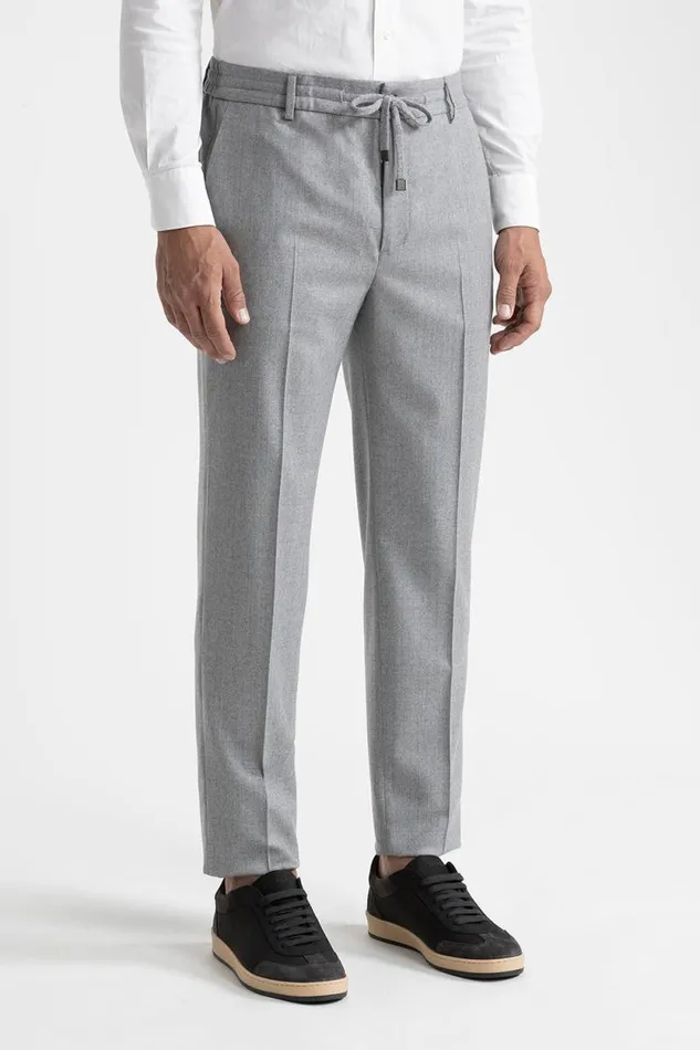 Peserico Trousers Man Pure Wool Flannel Trousers Granite