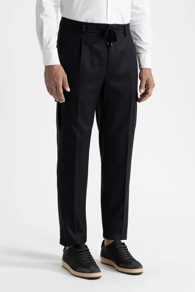Peserico Trousers Man Pure Wool Trousers With Pockets Blue