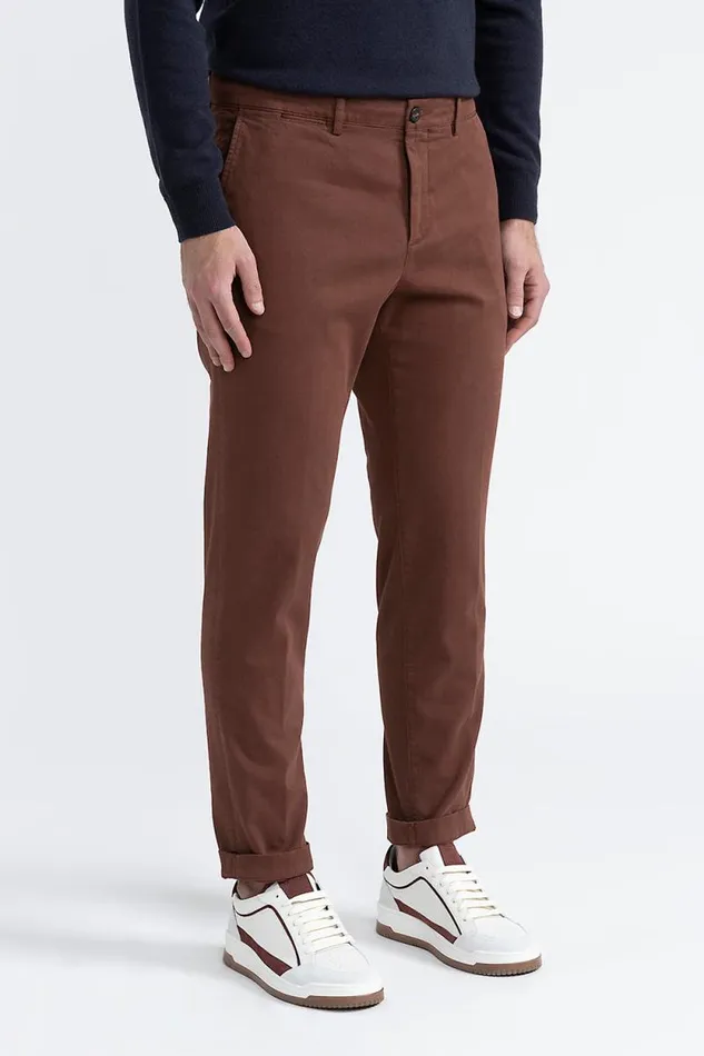 Peserico Trousers Man Stretch Cotton Chinos Mahogany