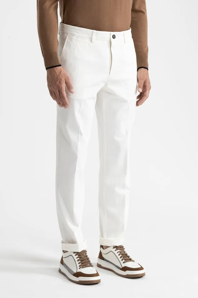 Peserico Trousers Man Stretch Cotton Chinos Natural White