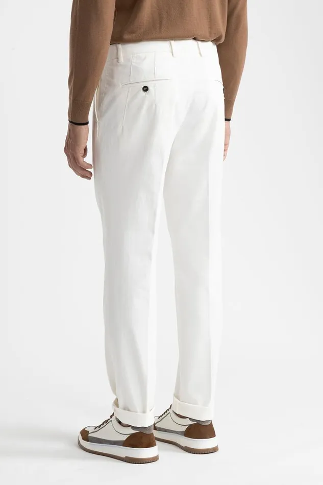 Peserico Trousers Man Stretch Cotton Chinos Natural White Peserico Trousers Man Stretch Cotton Chinos Natural White
