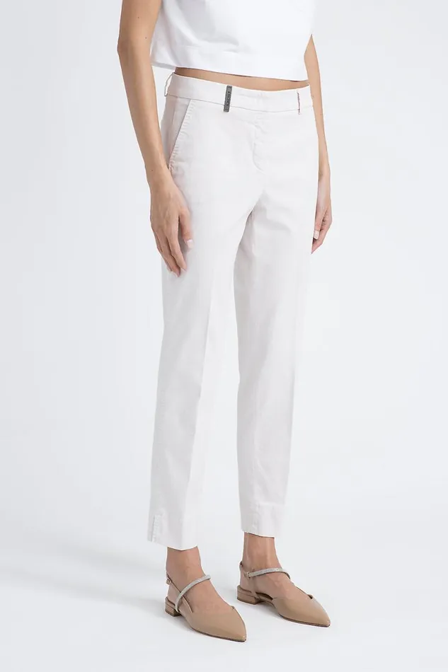 Peserico Trousers Woman Iconic 4718 Cotton Silk Gabardine And Tencel Trousers Rose Water