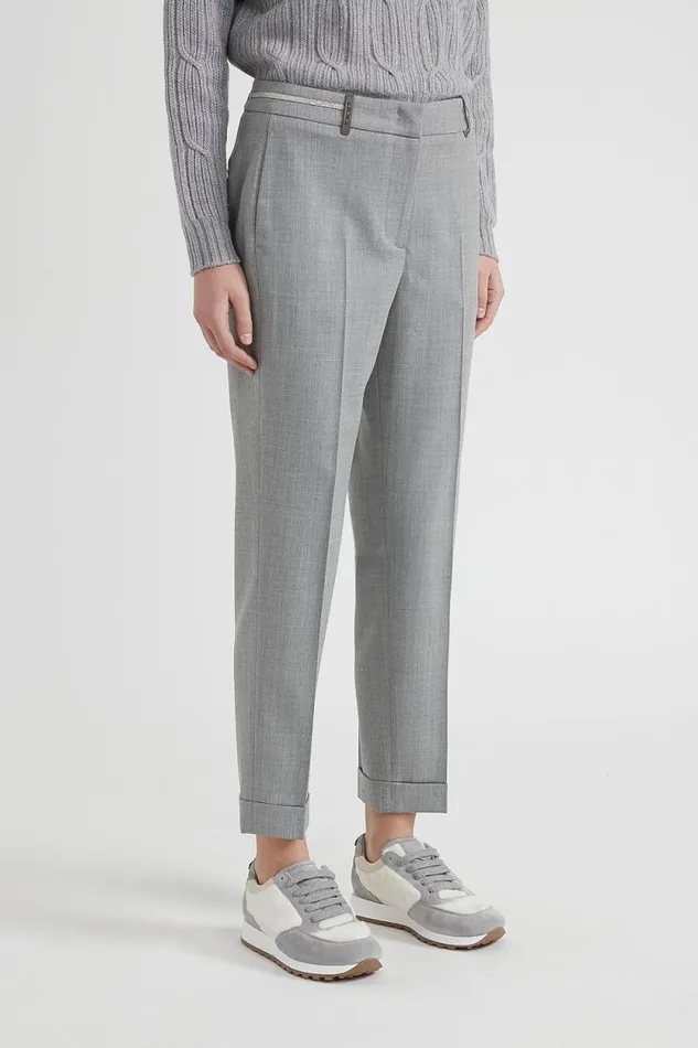 Peserico Trousers Woman Stretch Wool Cigarette Trousers Granite