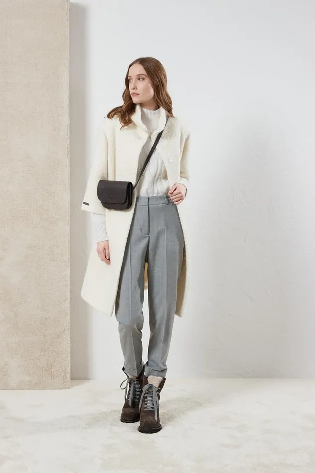 Peserico Trousers Woman Stretch Wool Cigarette Trousers Granite Peserico Trousers Woman Stretch Wool Cigarette Trousers Granite