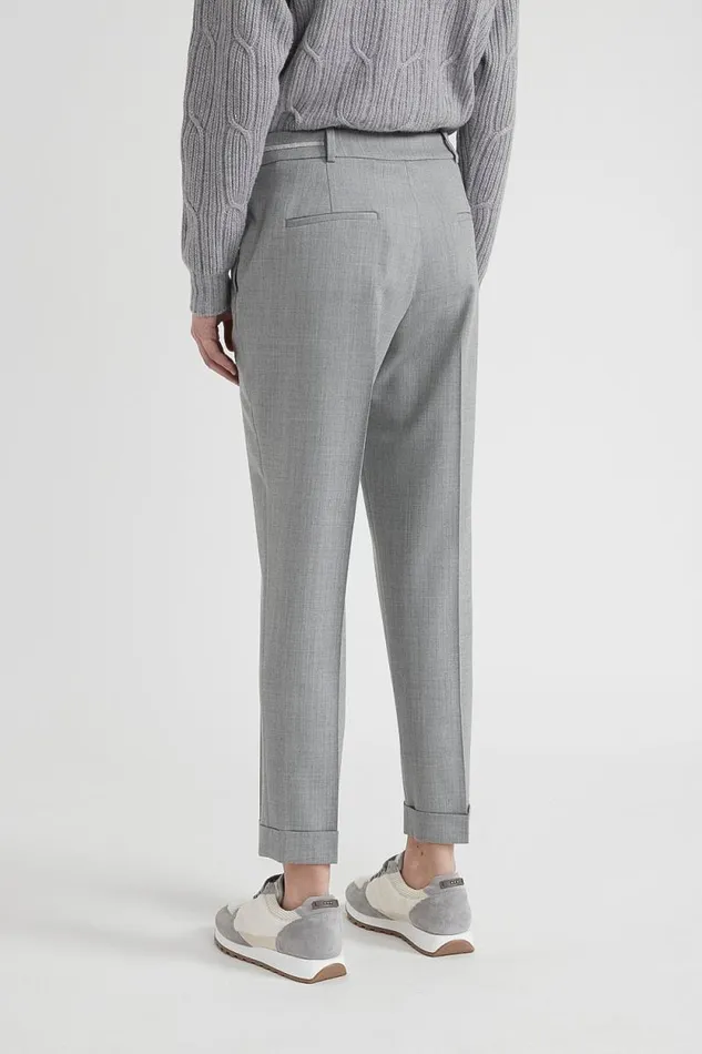 Peserico Trousers Woman Stretch Wool Cigarette Trousers Granite Peserico Trousers Woman Stretch Wool Cigarette Trousers Granite