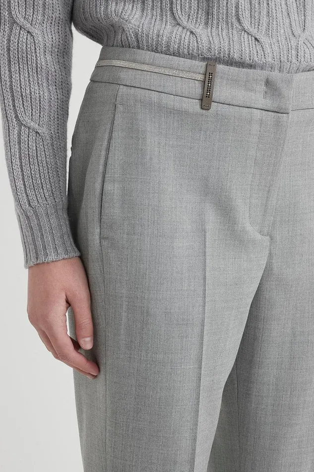 Peserico Trousers Woman Stretch Wool Cigarette Trousers Granite Peserico Trousers Woman Stretch Wool Cigarette Trousers Granite