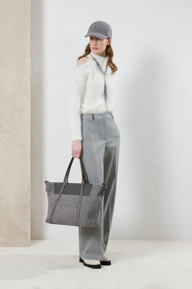 Peserico Trousers Woman Stretch Wool Palazzo Trousers Granite Peserico Trousers Woman Stretch Wool Palazzo Trousers Granite