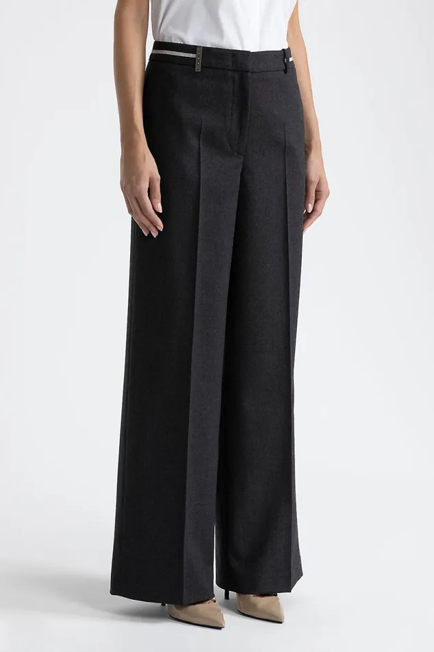 Peserico Trousers Woman Stretch Wool Palazzo Trousers Graphite