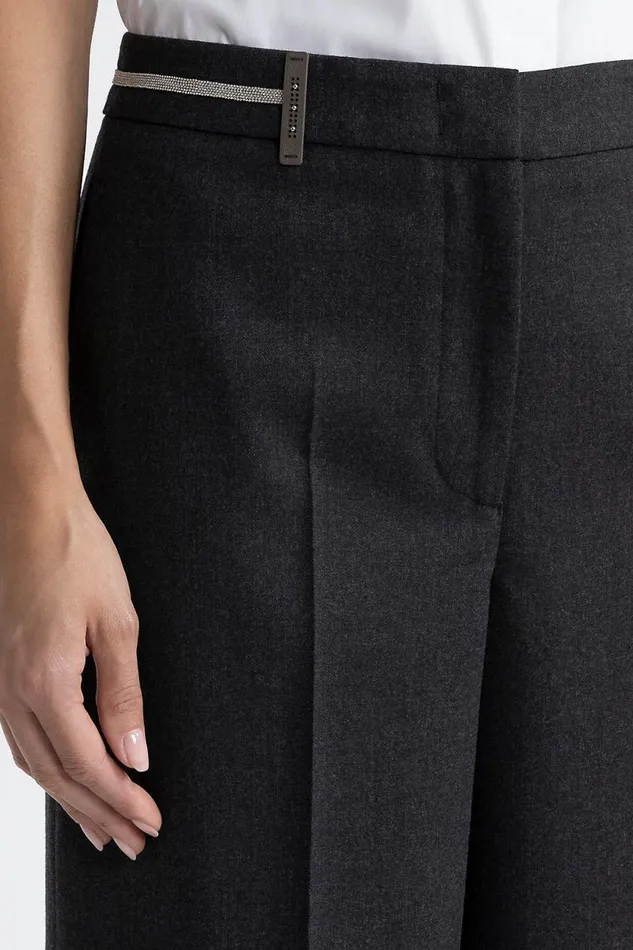Peserico Trousers Woman Stretch Wool Palazzo Trousers Graphite Peserico Trousers Woman Stretch Wool Palazzo Trousers Graphite