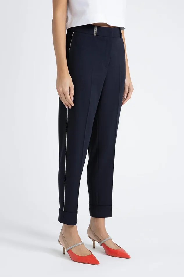 Peserico Trousers Woman Technical Wool Cigarette Trousers Blue