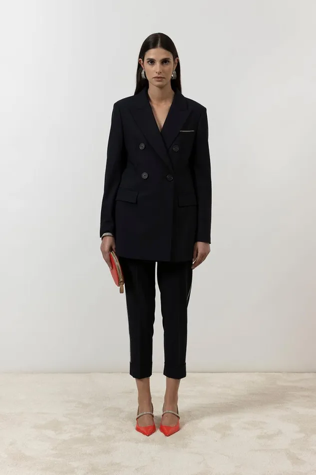 Peserico Trousers Woman Technical Wool Cigarette Trousers Blue Peserico Trousers Woman Technical Wool Cigarette Trousers Blue