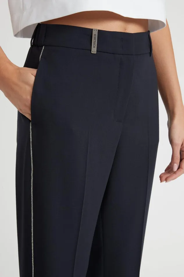 Peserico Trousers Woman Technical Wool Cigarette Trousers Blue Peserico Trousers Woman Technical Wool Cigarette Trousers Blue