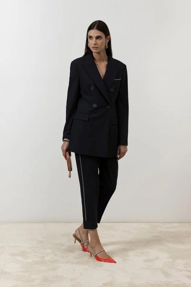 Peserico Trousers Woman Technical Wool Cigarette Trousers Blue Peserico Trousers Woman Technical Wool Cigarette Trousers Blue