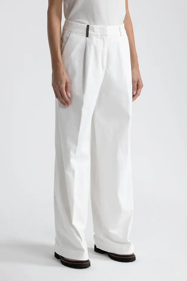 Peserico Trousers Woman WideLeg Trousers In Cotton Gabardine Natural White
