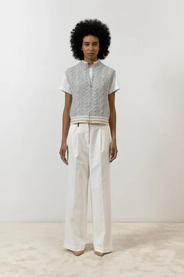 Peserico Trousers Woman WideLeg Trousers In Cotton Gabardine Natural White Peserico Trousers Woman WideLeg Trousers In Cotton Gabardine Natural White