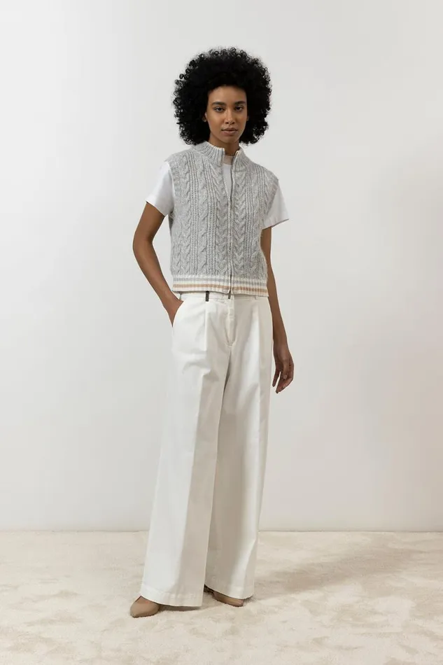 Peserico Trousers Woman WideLeg Trousers In Cotton Gabardine Natural White Peserico Trousers Woman WideLeg Trousers In Cotton Gabardine Natural White