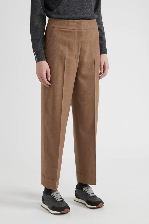 Peserico Trousers Woman Wool And Cashmere Carrot Trousers Chestnut