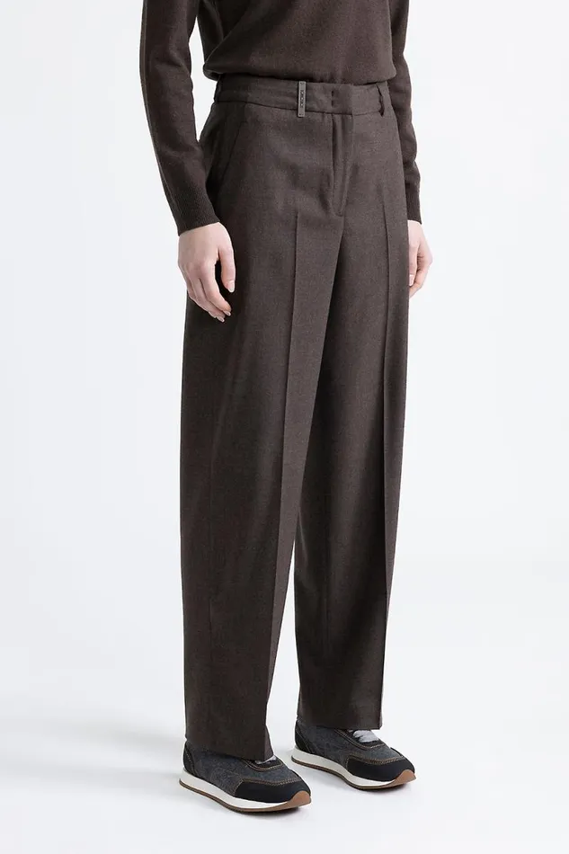 Peserico Trousers Woman Wool And Cashmere Classic Trousers Walnut