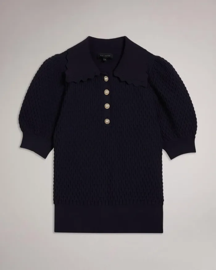 Polo Knit Top With Embellished Buttons Dark Blue Women Ted Baker Clothing