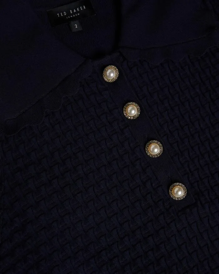 Polo Knit Top With Embellished Buttons Dark Blue Women Ted Baker Clothing Polo Knit Top With Embellished Buttons Dark Blue Women Ted Baker Clothing
