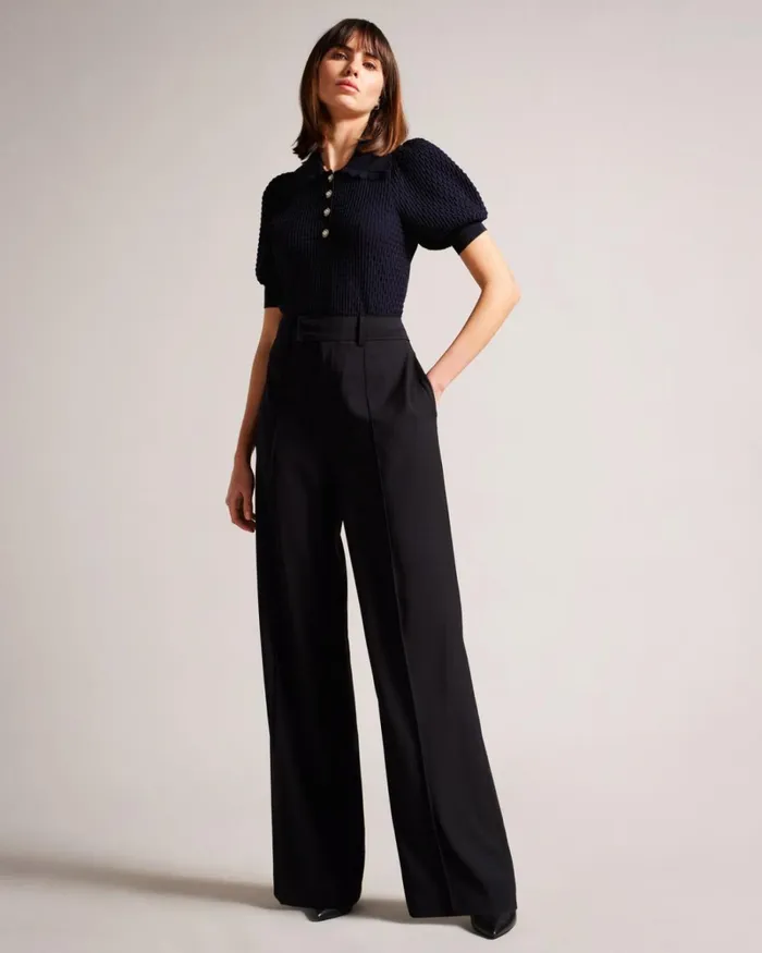Polo Knit Top With Embellished Buttons Dark Blue Women Ted Baker Clothing Polo Knit Top With Embellished Buttons Dark Blue Women Ted Baker Clothing