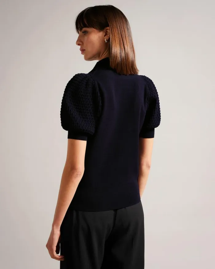 Polo Knit Top With Embellished Buttons Dark Blue Women Ted Baker Clothing Polo Knit Top With Embellished Buttons Dark Blue Women Ted Baker Clothing