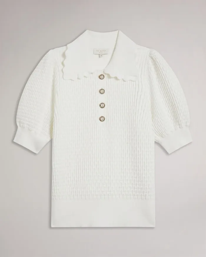 Polo Knit Top With Embellished Buttons White Women Ted Baker Clothing