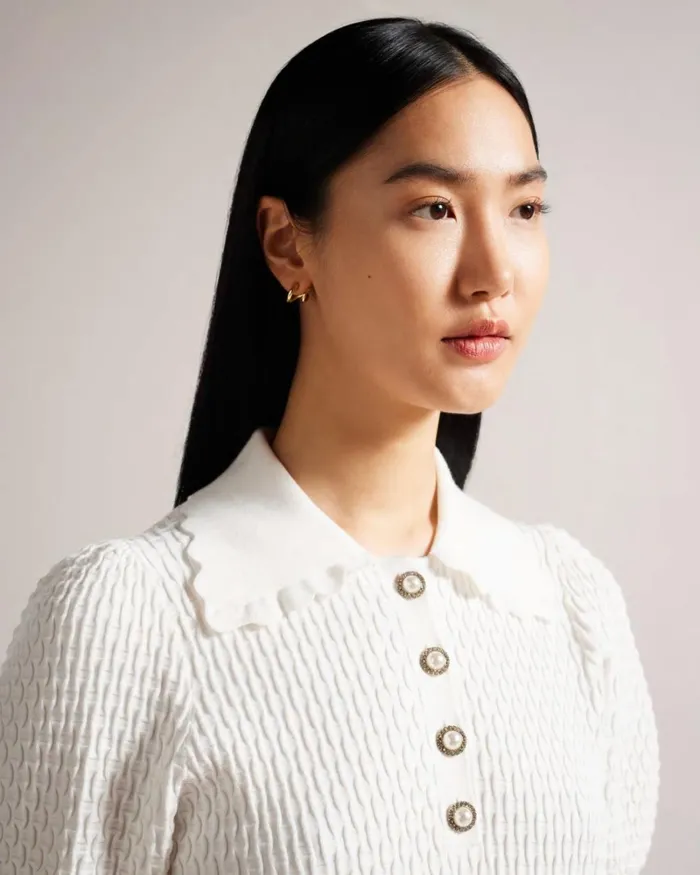 Polo Knit Top With Embellished Buttons White Women Ted Baker Clothing Polo Knit Top With Embellished Buttons White Women Ted Baker Clothing