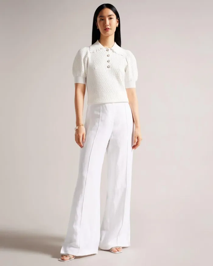 Polo Knit Top With Embellished Buttons White Women Ted Baker Clothing Polo Knit Top With Embellished Buttons White Women Ted Baker Clothing