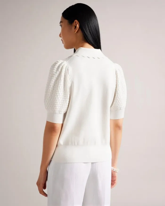 Polo Knit Top With Embellished Buttons White Women Ted Baker Clothing Polo Knit Top With Embellished Buttons White Women Ted Baker Clothing