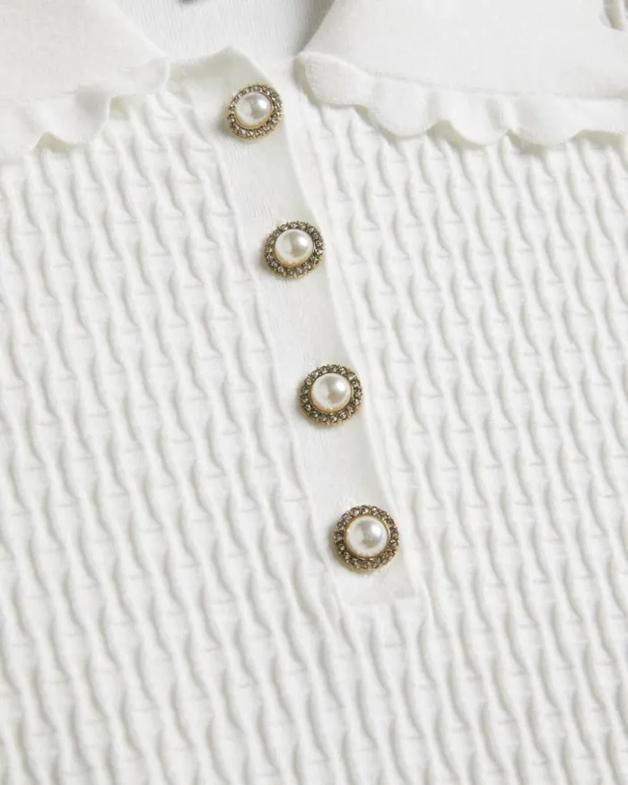 Polo Knit Top With Embellished Buttons White Women Ted Baker Clothing Polo Knit Top With Embellished Buttons White Women Ted Baker Clothing