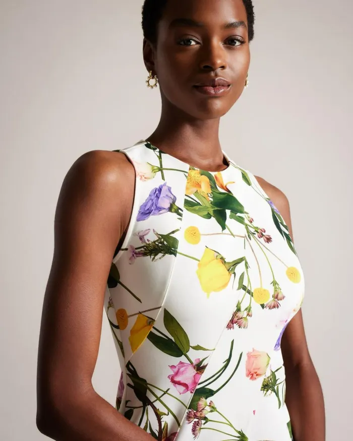 Printed Neoprene Skater Dress White Women Ted Baker Clothing Printed Neoprene Skater Dress White Women Ted Baker Clothing